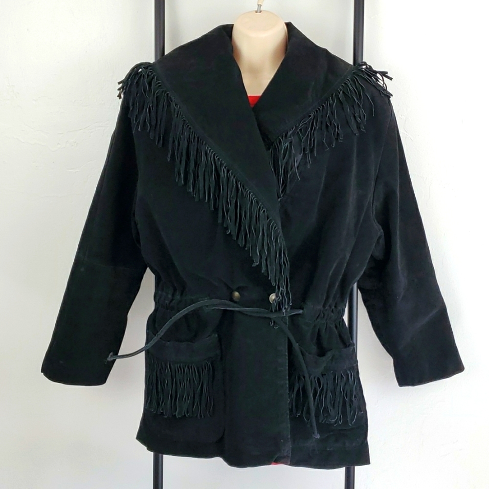 Vintage G4000 leather suede black snaps lining women jacket size M Y2K